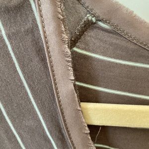 Anthropologie short sleeved asymmetrical hem hi-lo tunic. Taupe/mint striped